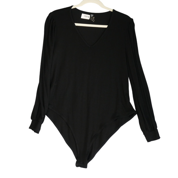 Shein Curve Bodysuit Womens 2XL Black Long Sleeve Blouse Round Neck Stretch - Picture 1 of 14